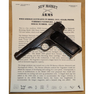 WWII German Luftwaffe FN Model 1922 (Model 626(B)) Pistol. c. 1941
